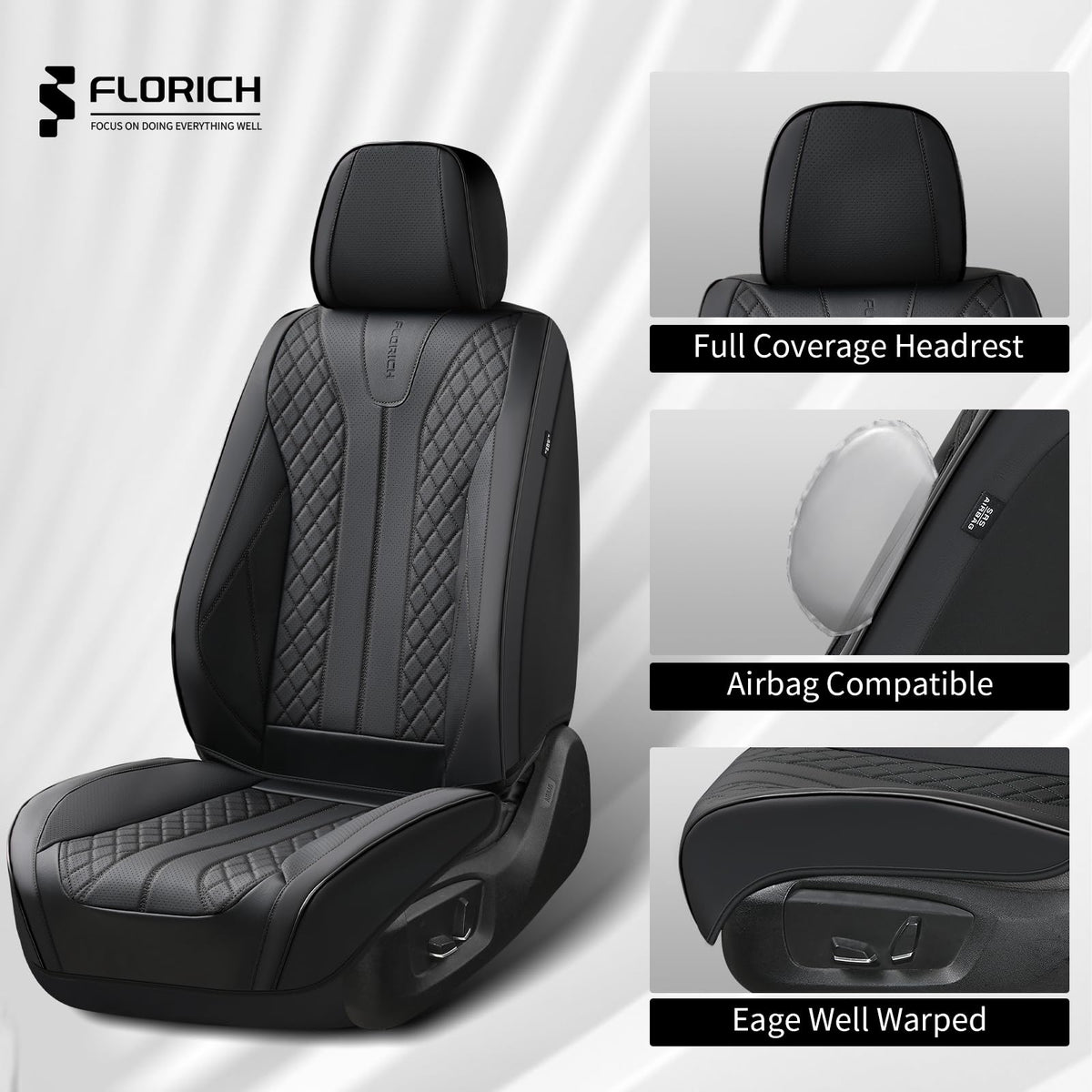 Black Leather Full Set Waterproof Car Seat Covers G461773