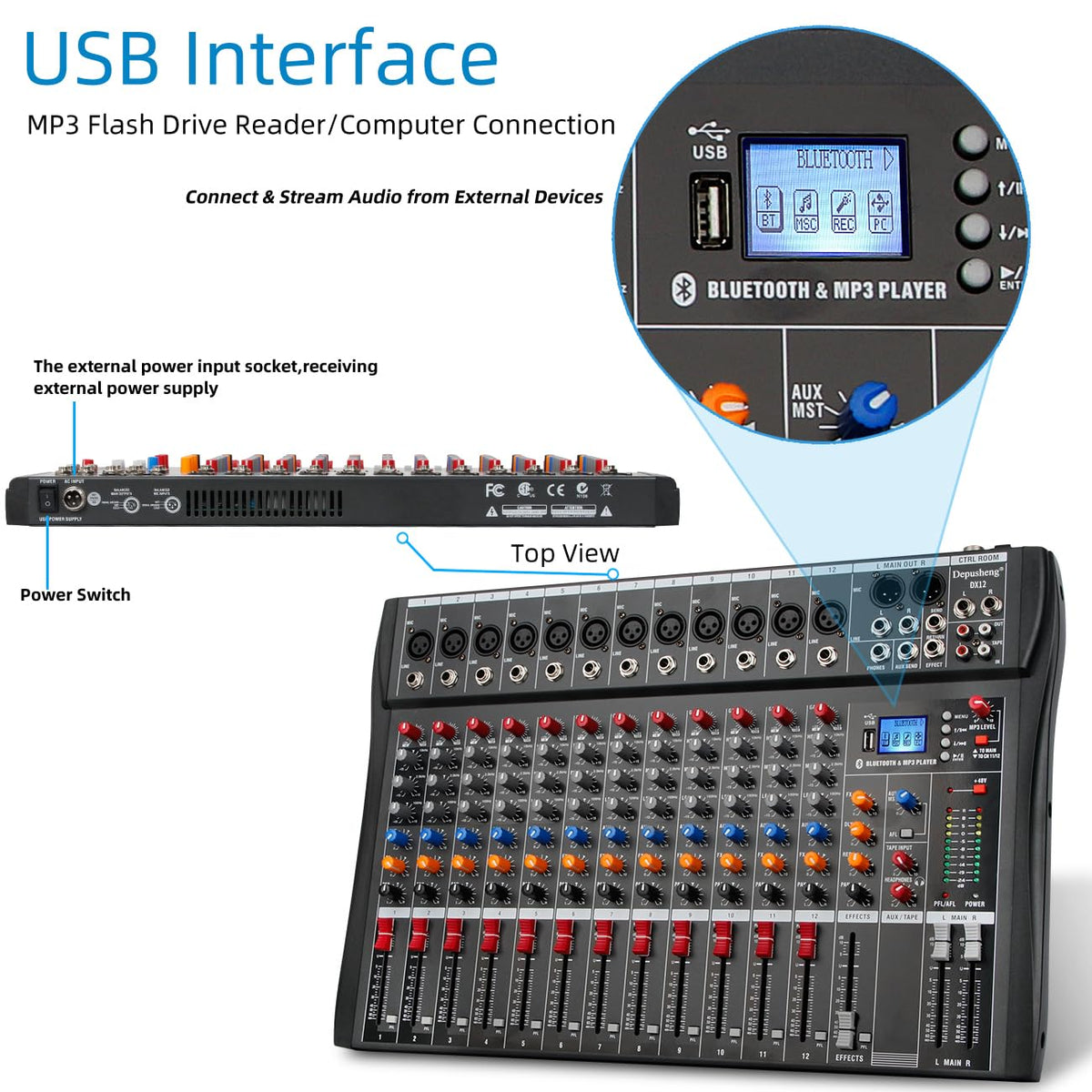 12 Channel Black USB Audio Mixer J679