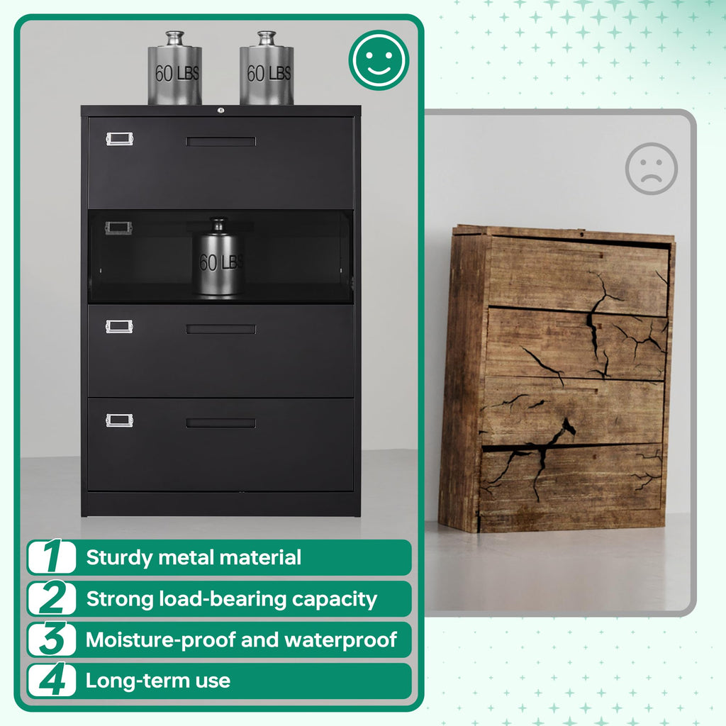 4 Drawer Metal Lateral File Cabinet with Lock Y78523