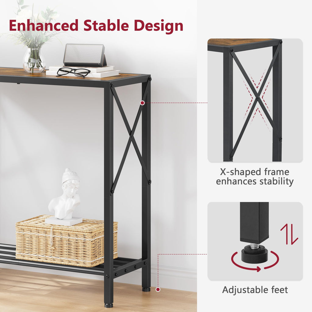 Console Table 2 Tier Narrow Rustic Brown E127