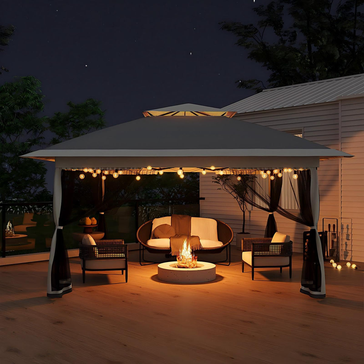 13x13FT Pop Up Gazebo with Mosquito Netting, Grey R686