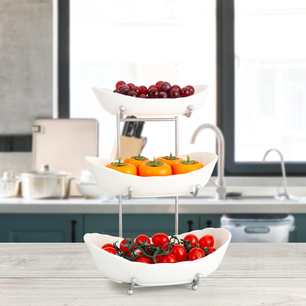 3 Tier Ceramic Fruit Bowl with Metal Stand J484