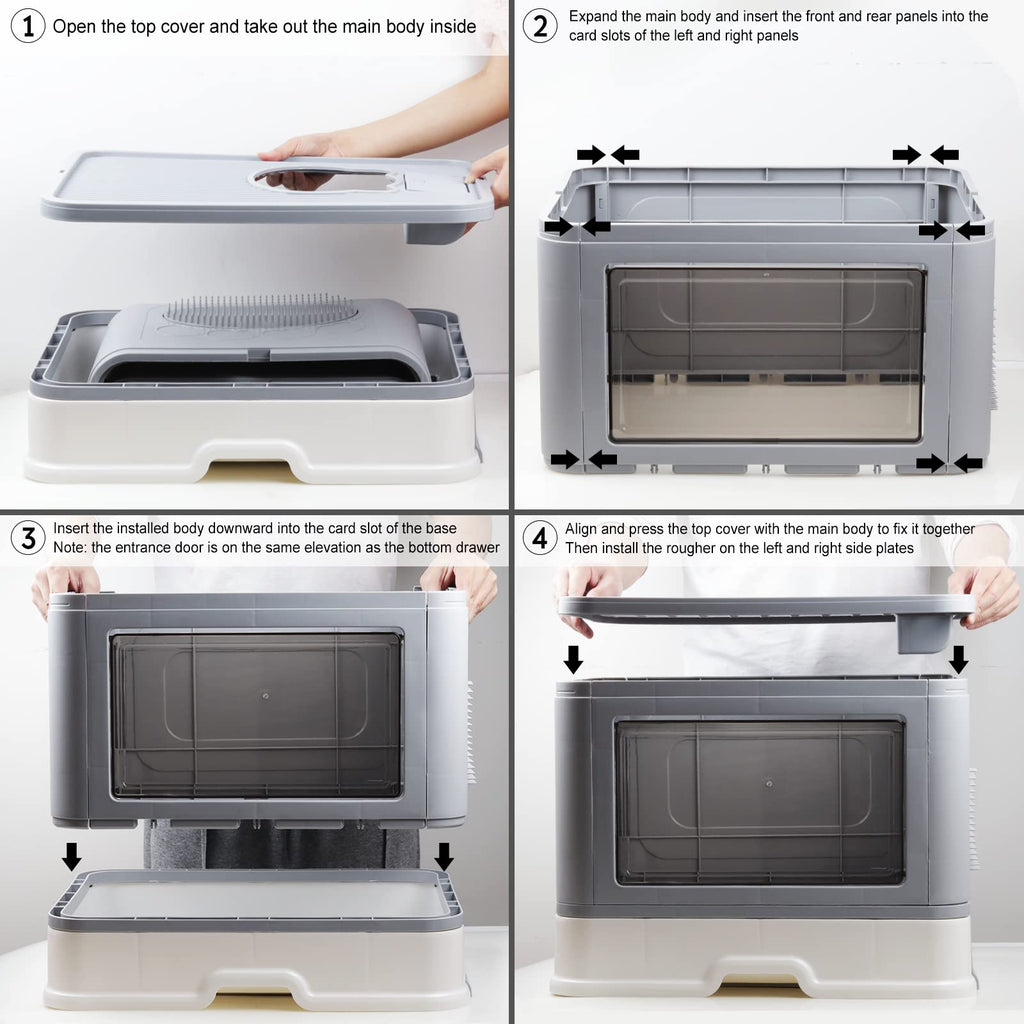Foldable Top Entry Cat Litter Box with Lid and Scoop, Grey E9992