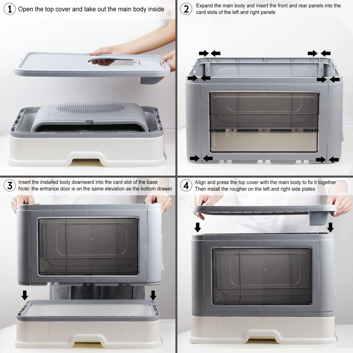 Foldable Top Entry Cat Litter Box with Lid and Scoop, Grey E9992