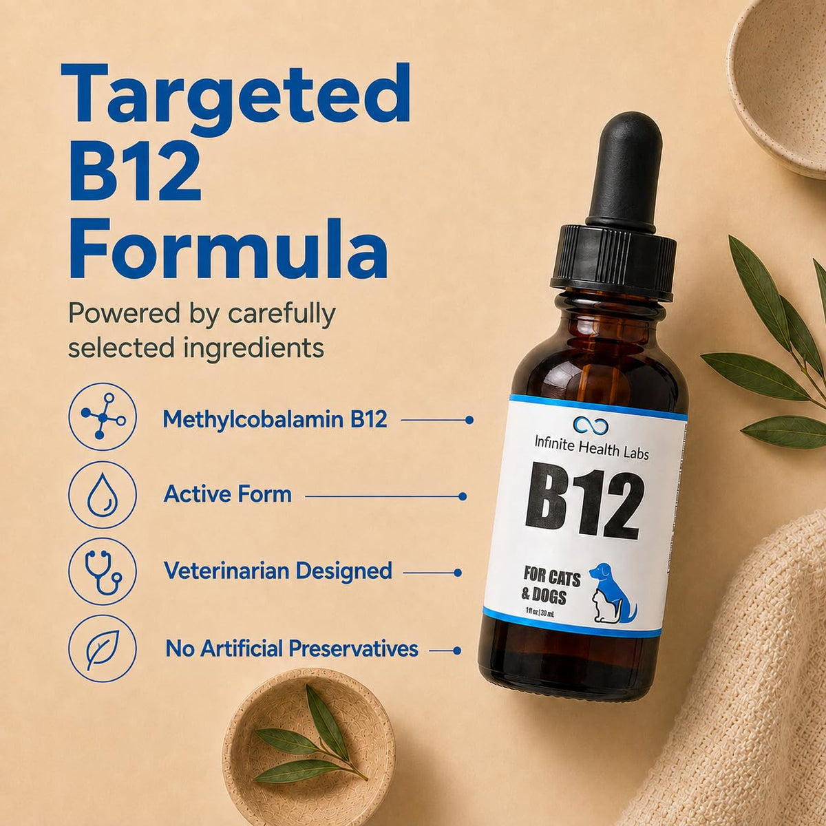 Vitamin B12 for Dogs & Cats, Methylcobalamin, 1 oz I54345