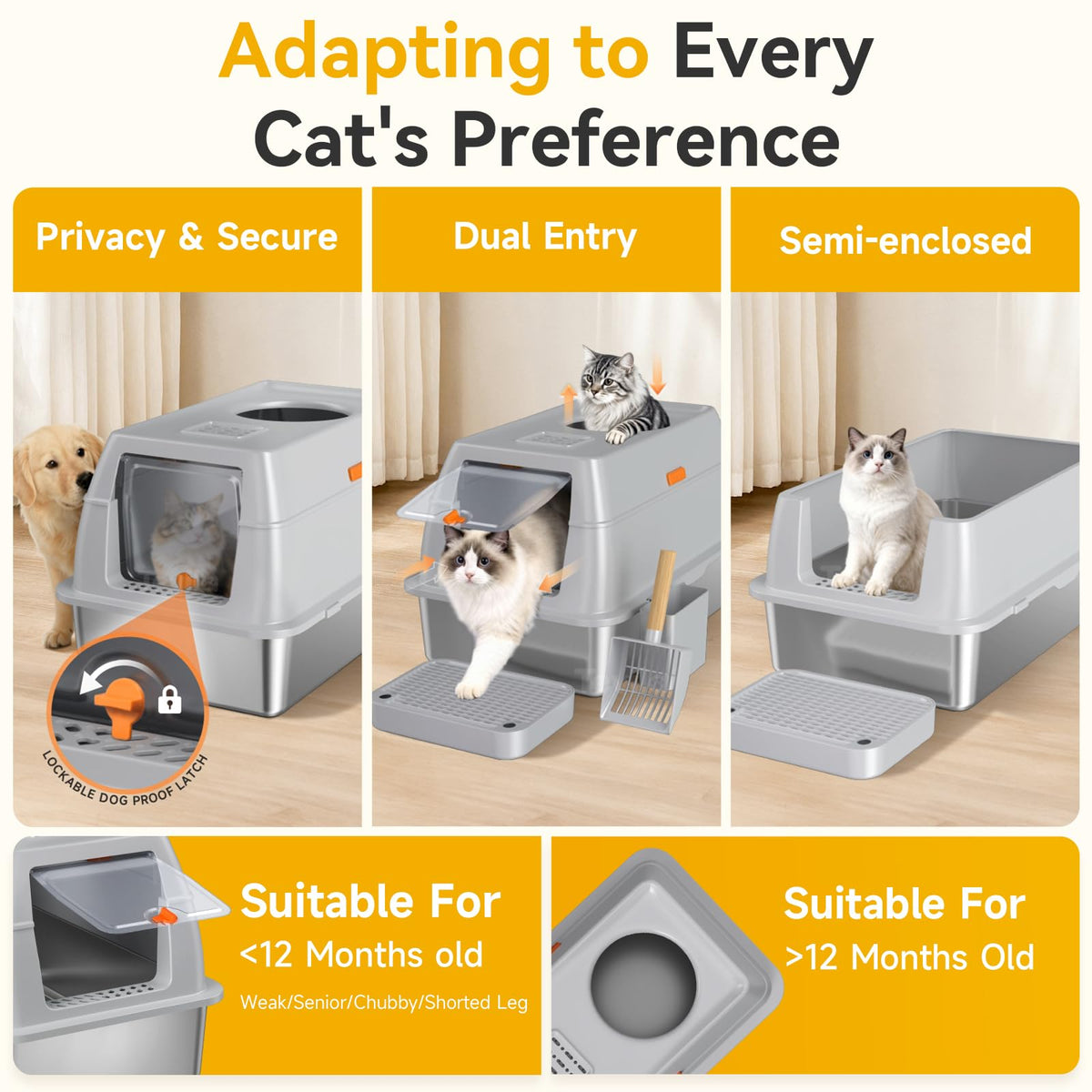 XL Enclosed Stainless Steel Litter Box with Lid A7974