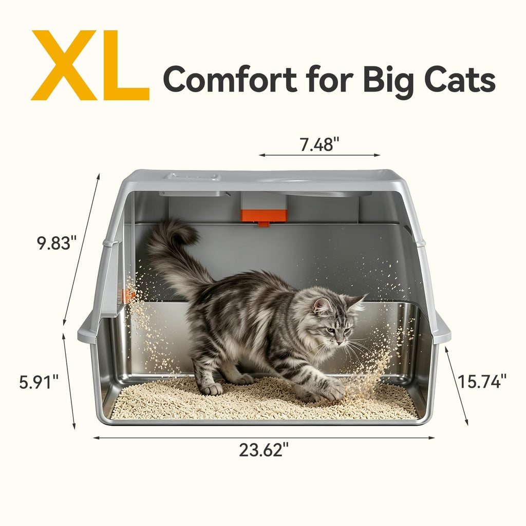 XL Enclosed Stainless Steel Litter Box with Lid A7974