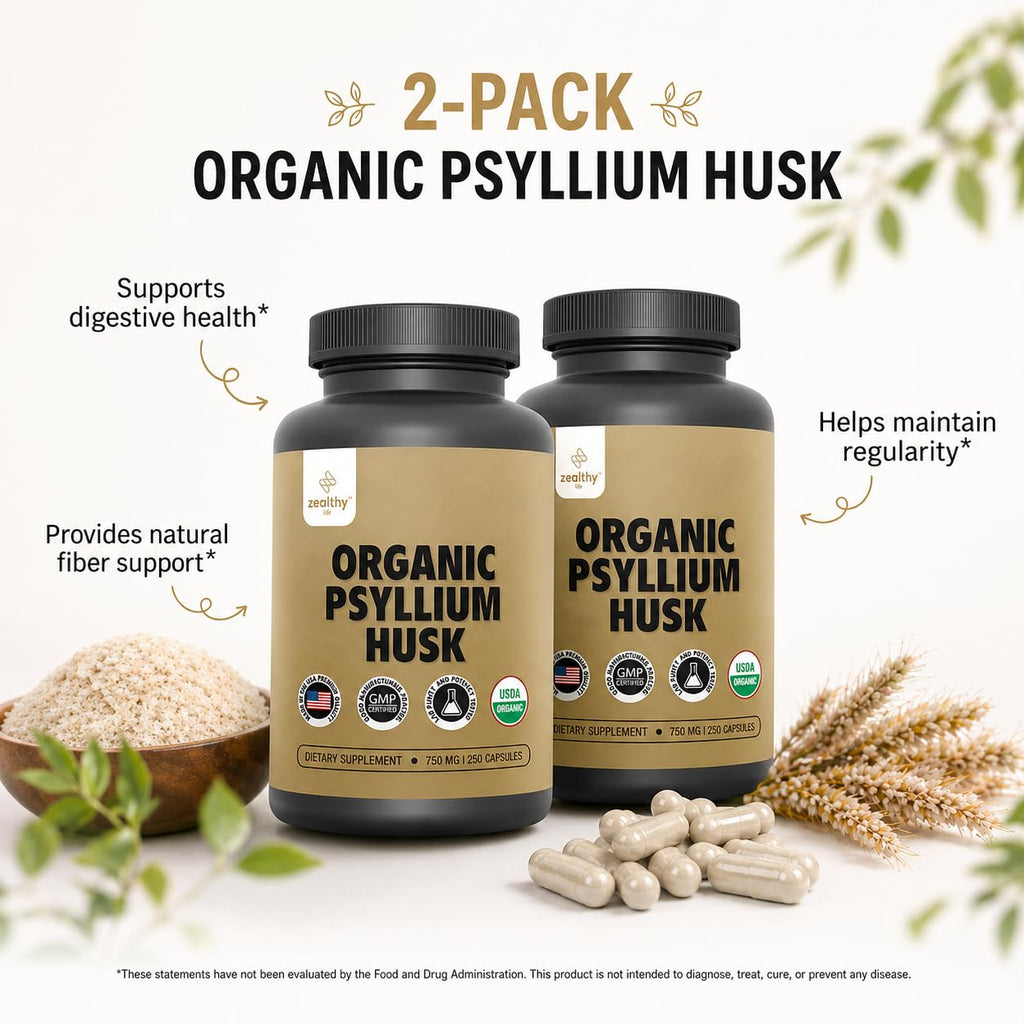 Organic Psyllium Husk Capsules 750 mg Fiber Supplement 250 Capsules Pack of 2 A78702