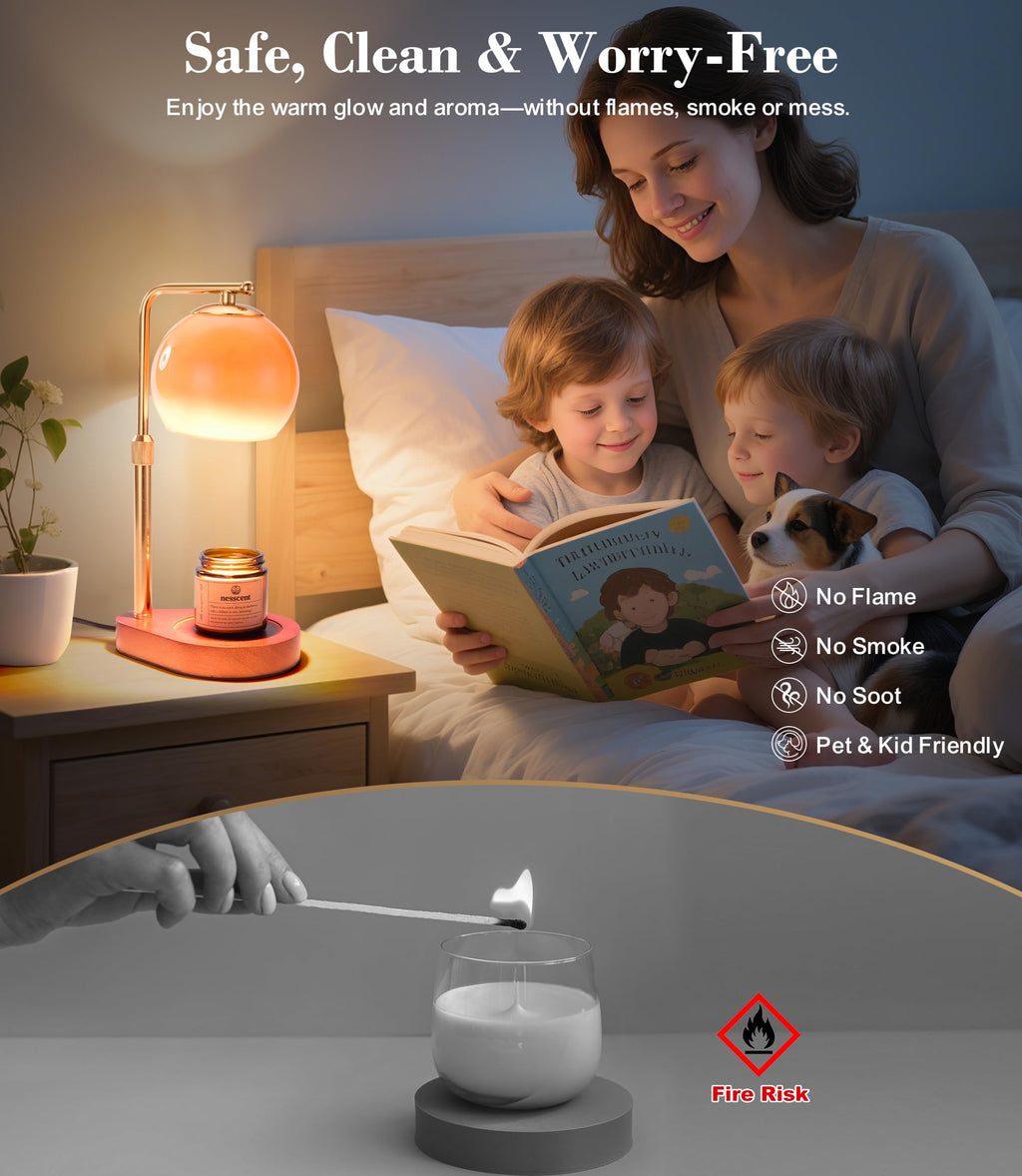 Amber Glass Candle Warmer Lamp Adjustable Height with Timer Z651153