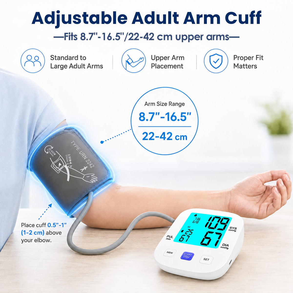 Upper Arm Blood Pressure Monitor with 8.7"-16.5" Cuff M360