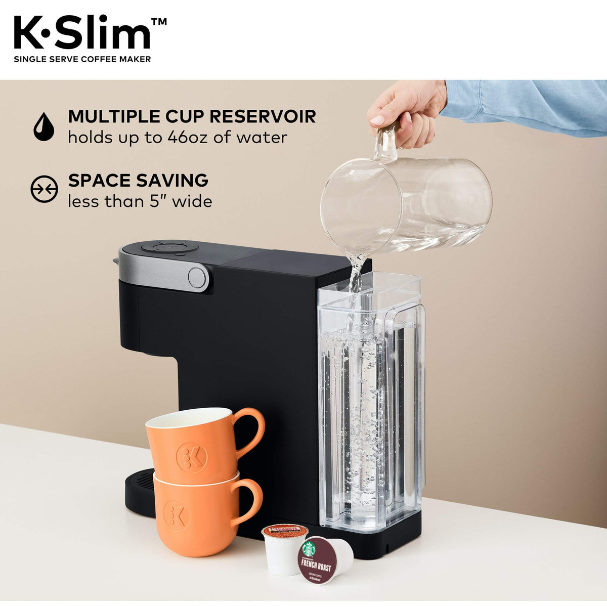 Single Serve K-Cup Pod Coffee Maker, 3 Brew Sizes, 46oz Removable Reservoir, Black O8407