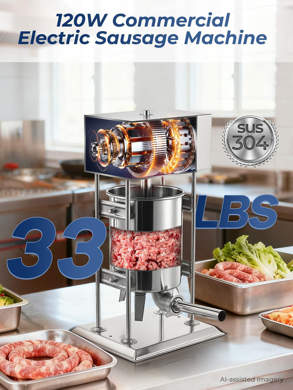 33LBS Stainless Steel Sausage Stuffer R9440