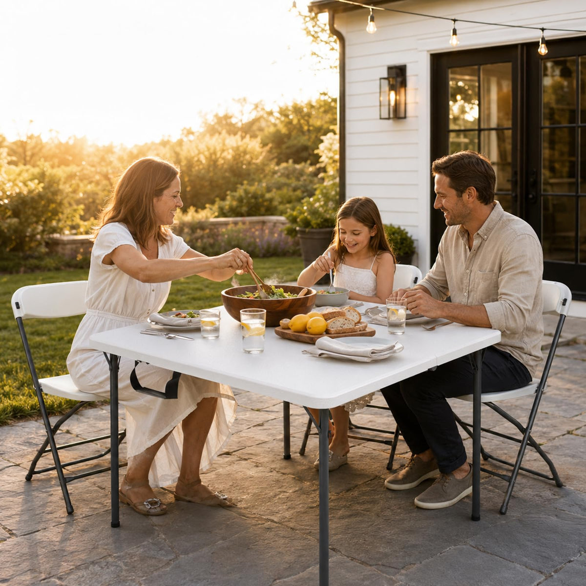 36" White Folding Card Table with Carrying Handle A32125