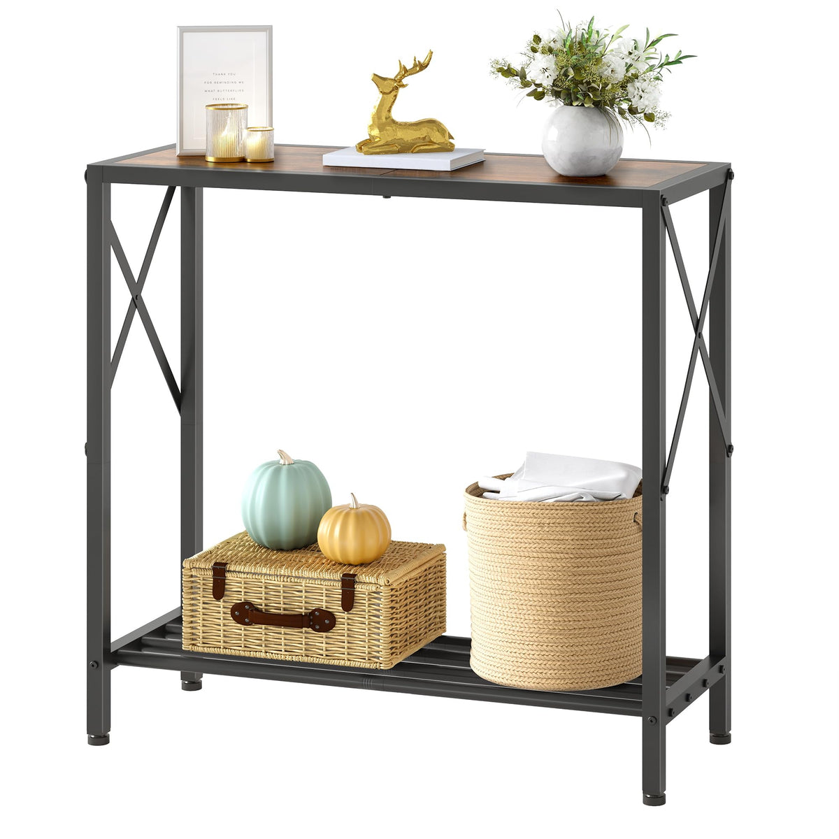 Console Table 2 Tier Narrow Rustic Brown E127
