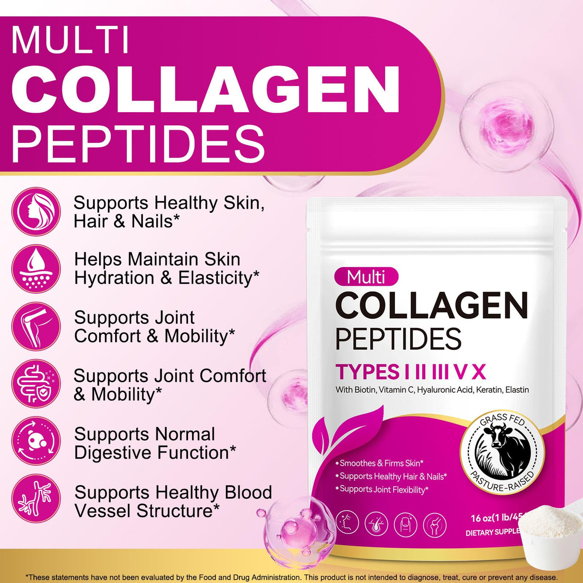 Unflavored Hydrolyzed Collagen Peptides Powder 16 OZ K732182