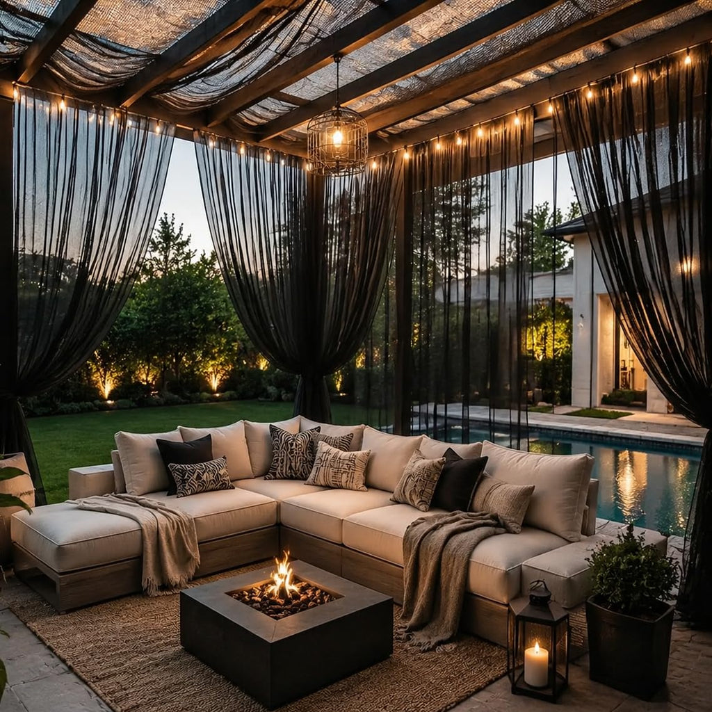 Black Mesh Mosquito Netting Curtains, 2 Panels D448489
