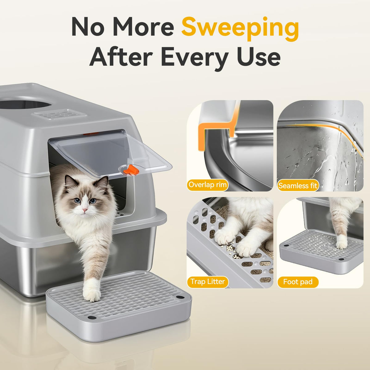 XL Enclosed Stainless Steel Litter Box with Lid A7974