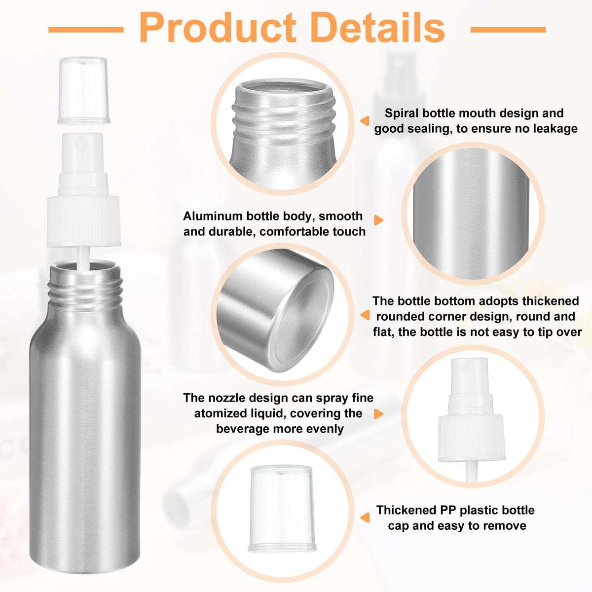 5 Pc 80 ml Aluminum Fine Mist Spray Bottles C5342