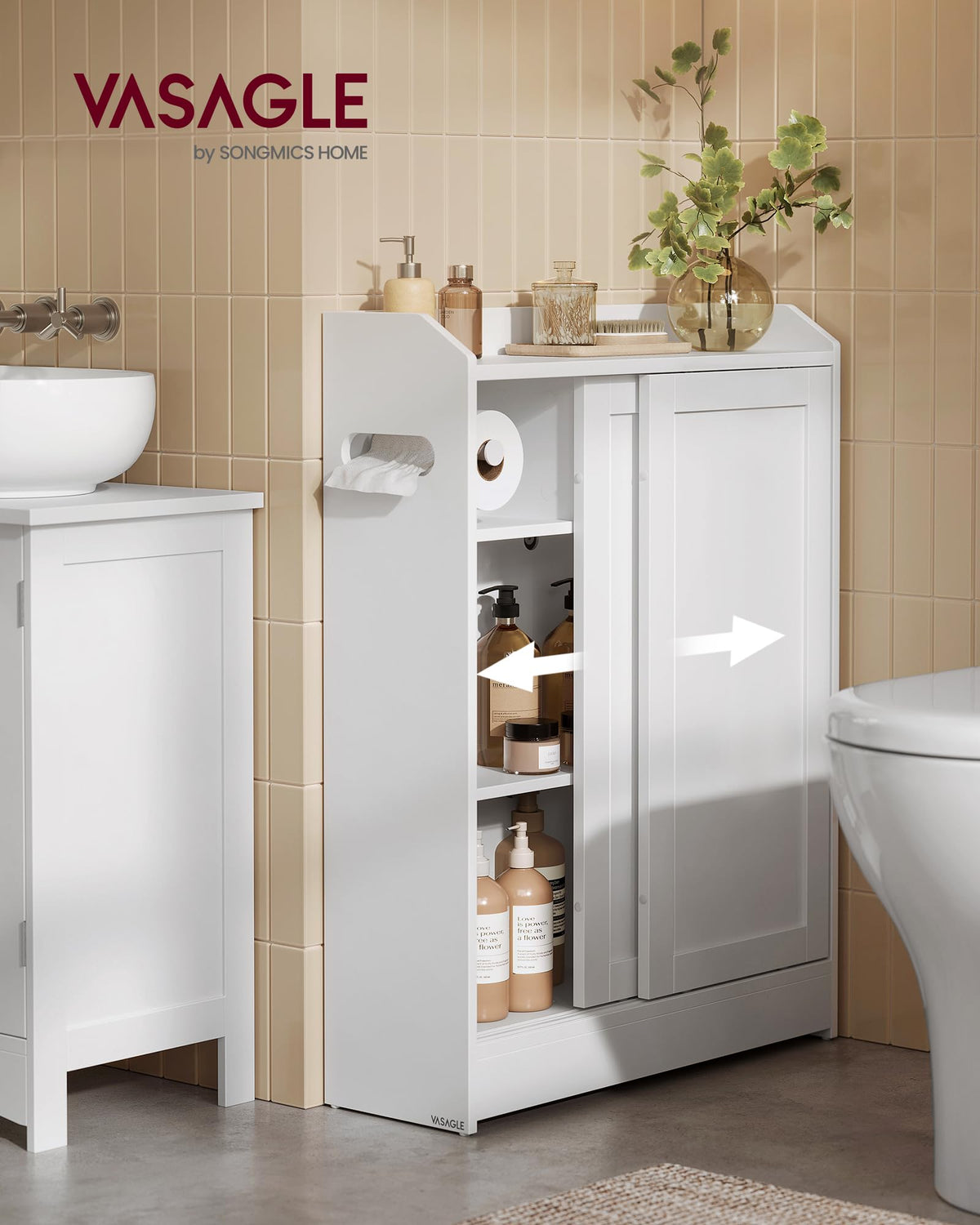 Slim Bathroom Storage Cabinet with Sliding Doors J6269