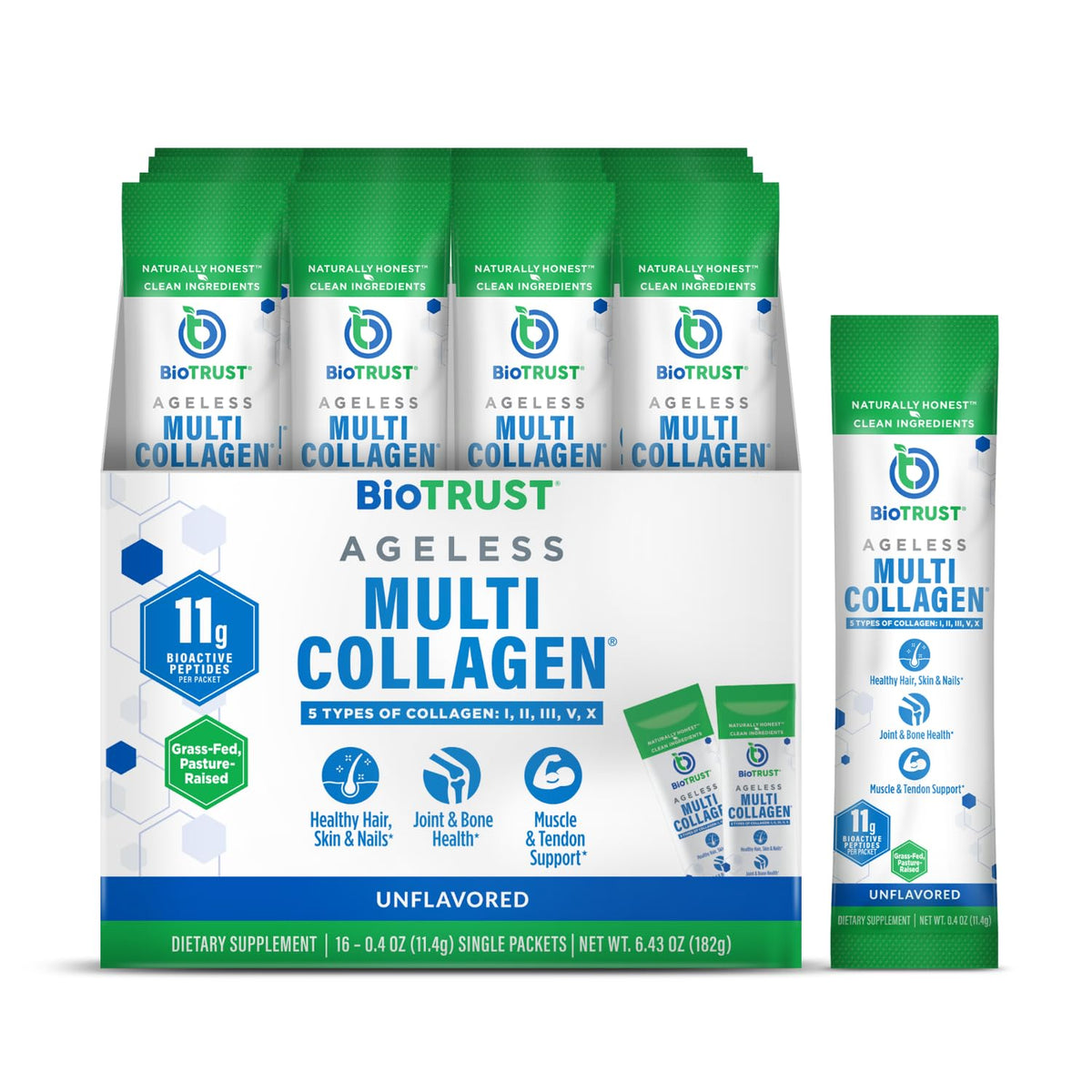 Multi Collagen Peptides Powder Types I II III V X Unflavored 16 Packets U226112