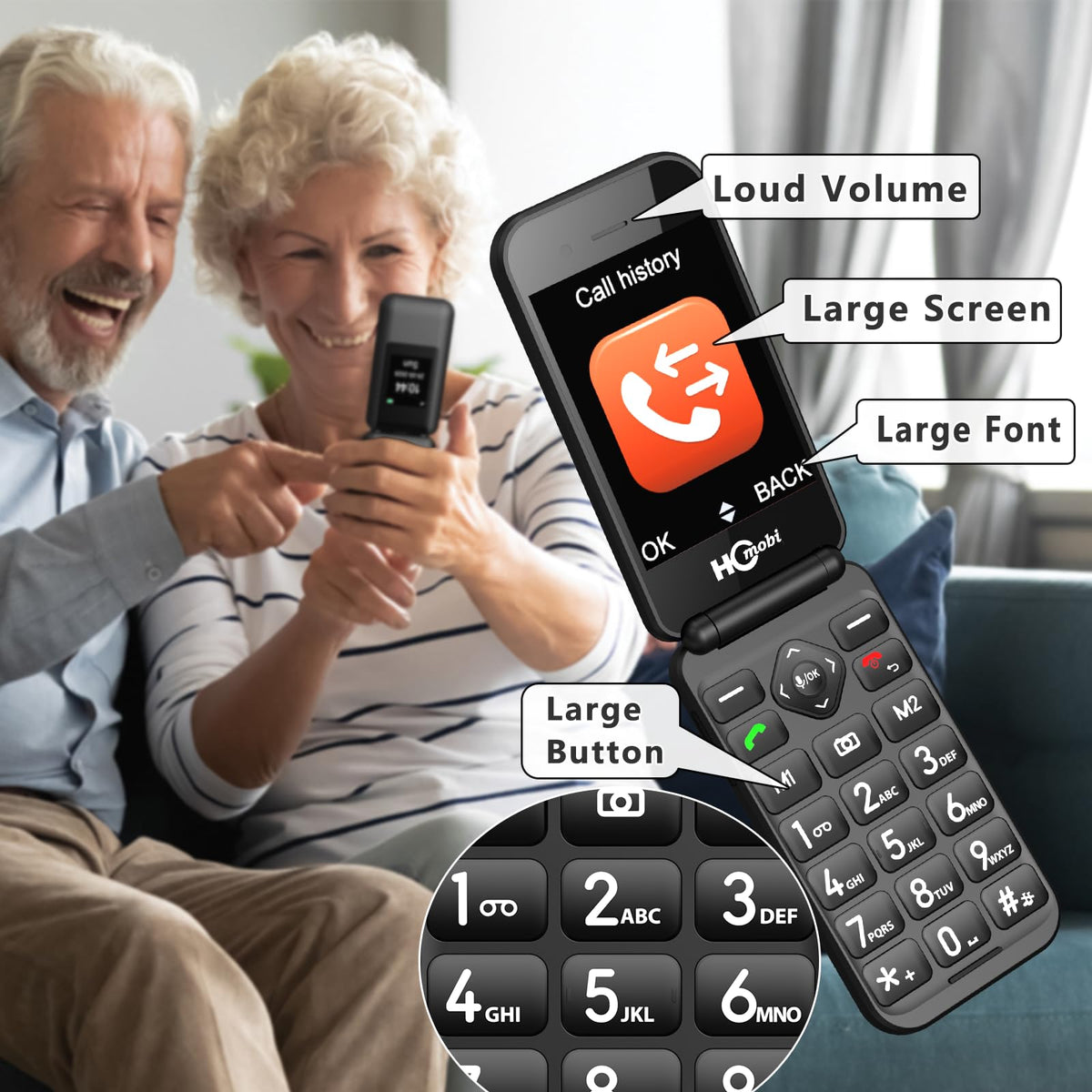Unlocked Flip Phone with Big Buttons and SOS Button, Matte Black O2570