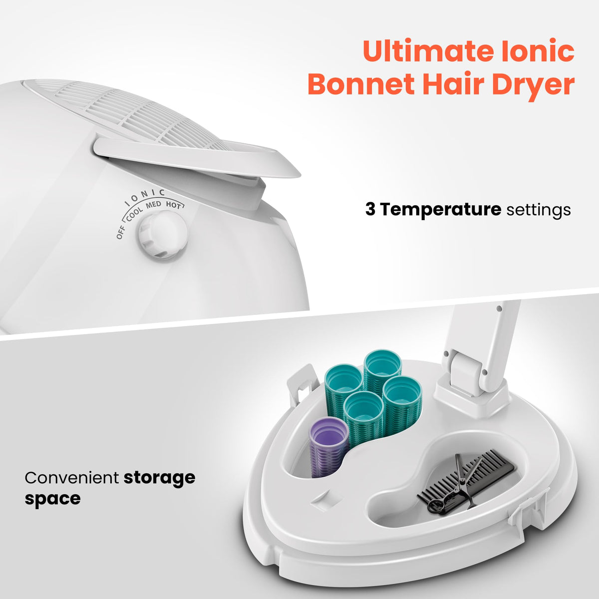 Portable Height Adjustable Hooded Hair Dryer White C14775