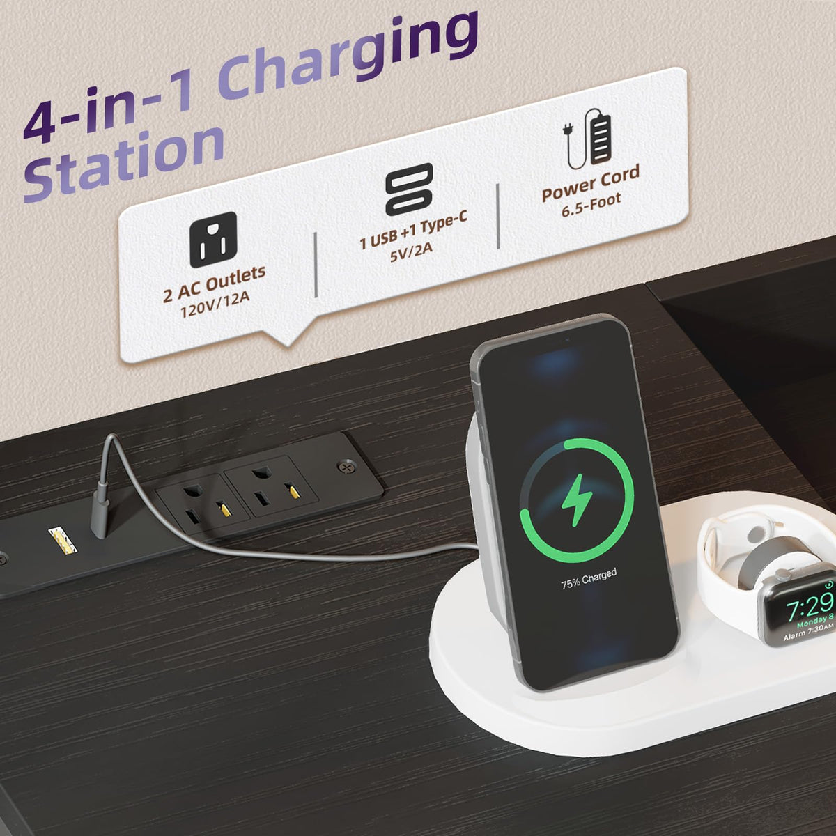 Wide 5 Drawer Nightstand with Charging Station & LED Light C222746