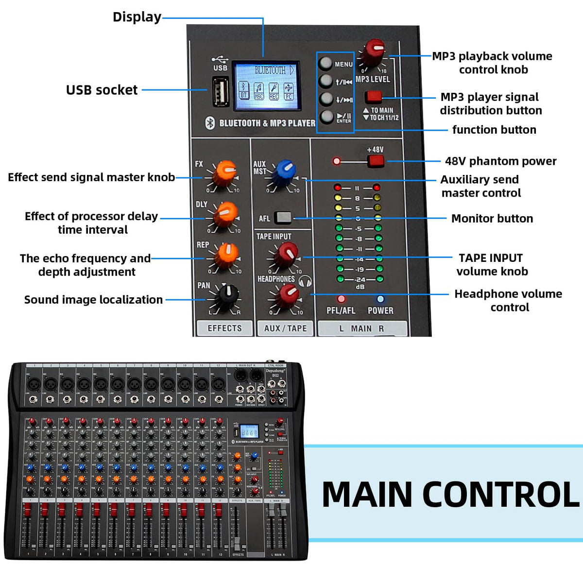 12 Channel Black USB Audio Mixer J679