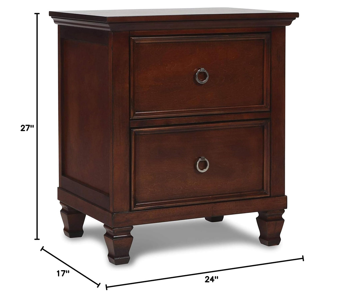 Brown Cherry 2-Drawer Wood Nightstand C711196