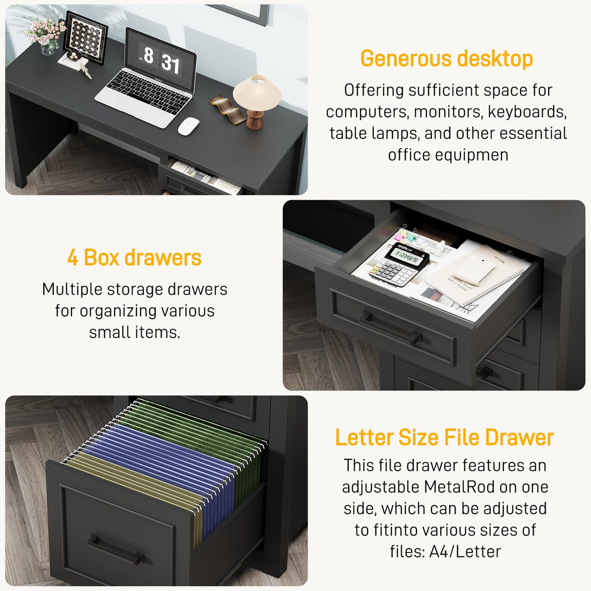 Black Executive Desk with File Drawer K825