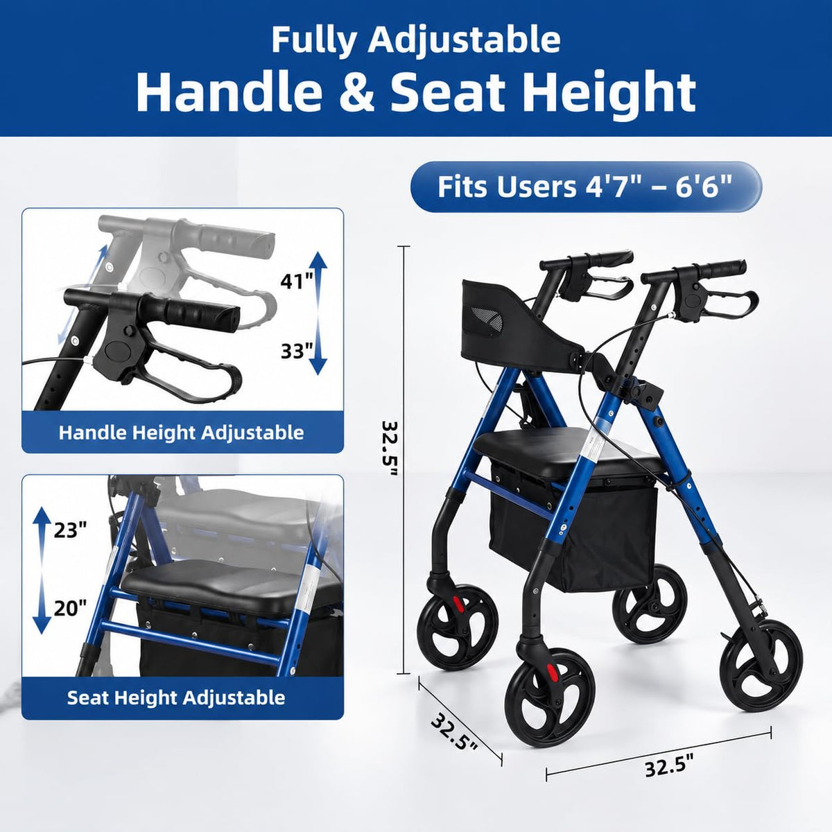Rollator Walker with Seat 350 lb Capacity T9059