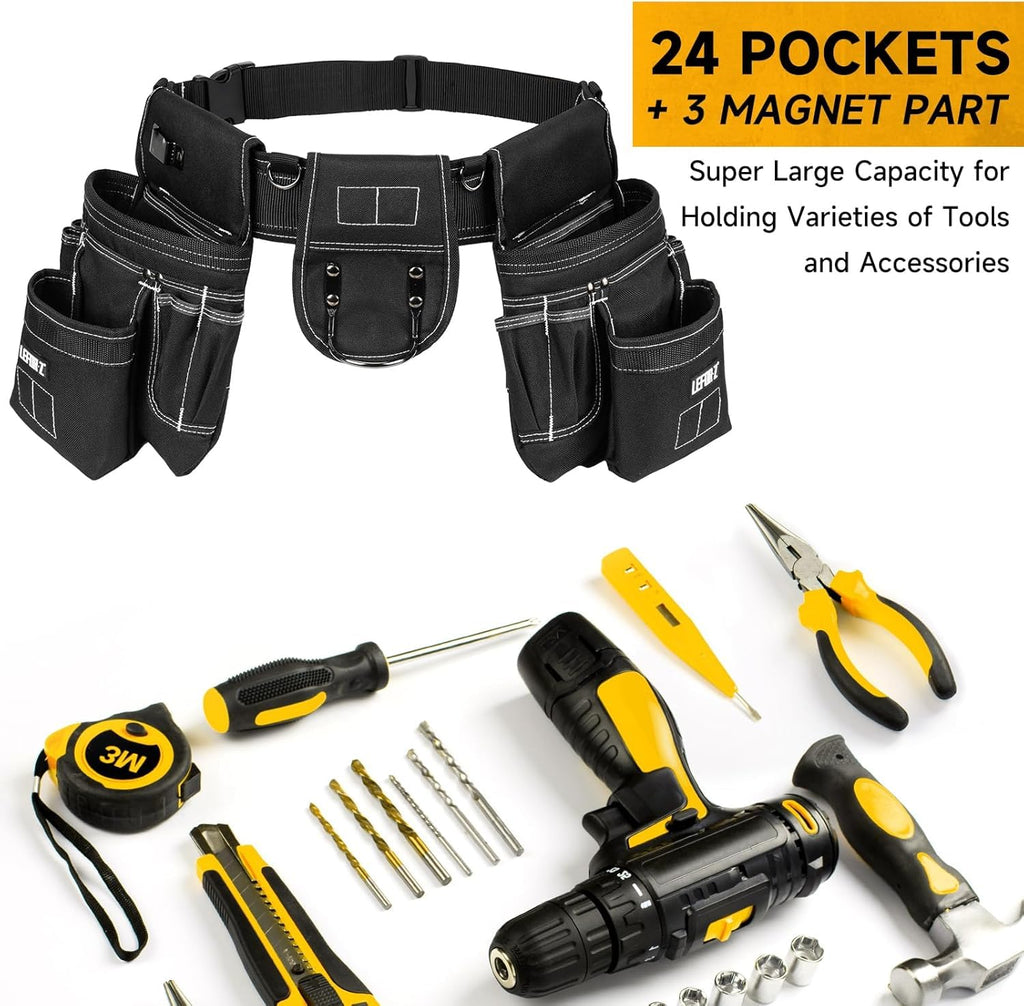 27-Pockets Heavy Duty Tool Belt with Suspenders K16014