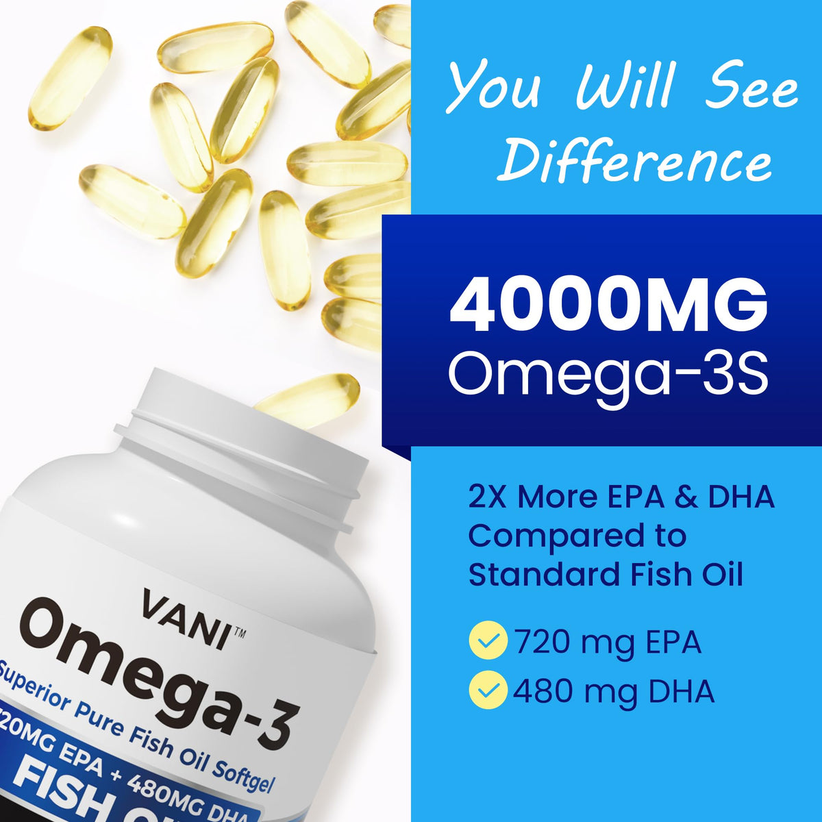 Omega 3 Fish Oil 4000mg 120 Softgels EPA DHA K650829