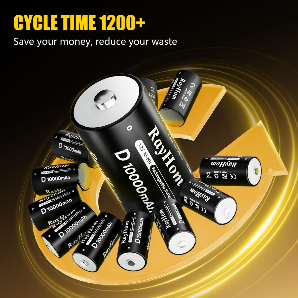 4 Pack 10000mAh Rechargeable D NiMH Batteries with 4 Slot Charger P5887