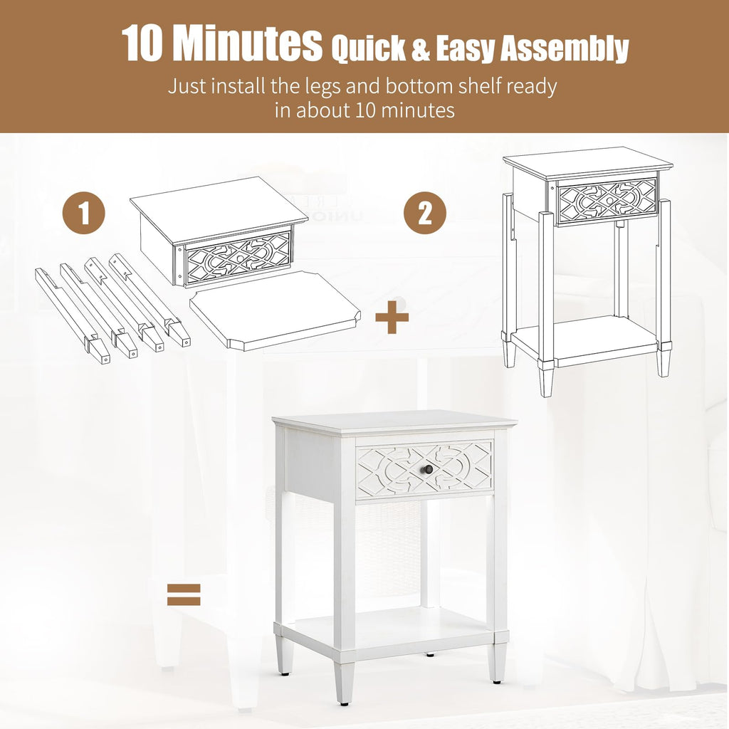 26" Solid Wood Nightstand with Drawers L833355