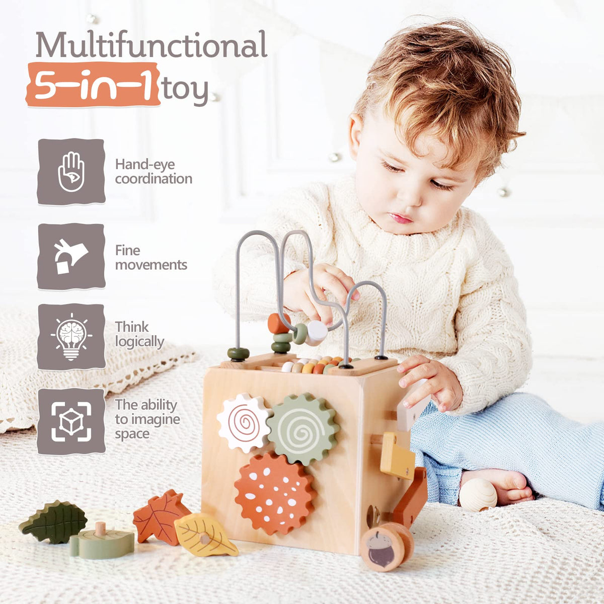 5 in 1 Wooden Activity Cube Bead Maze Shape Sorter M8016
