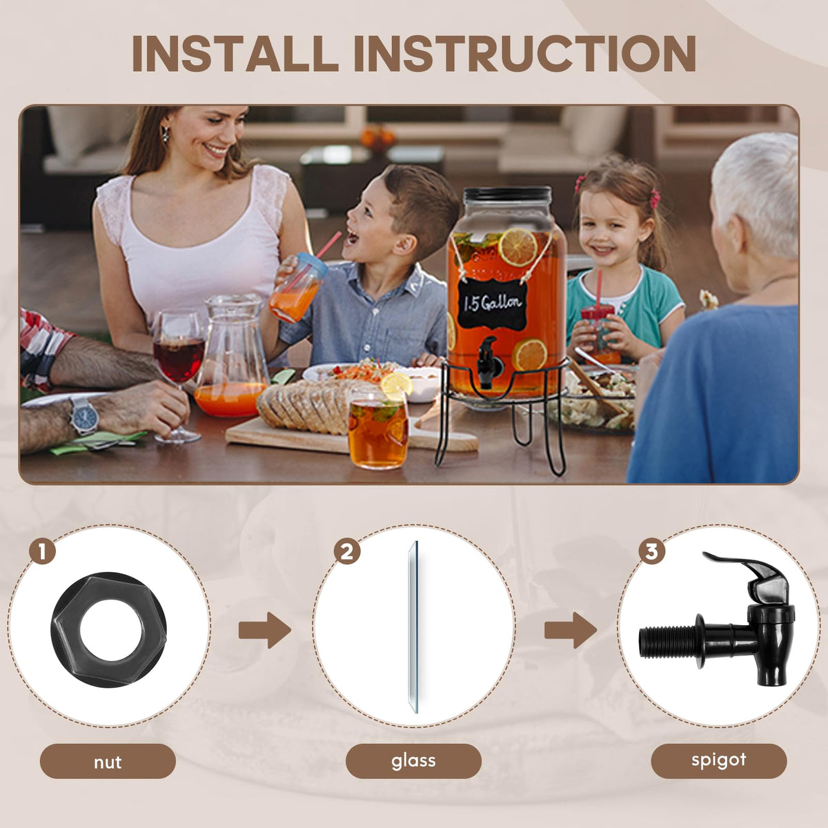 1.5 Gallon Glass Drink Dispenser with Spigot A1391