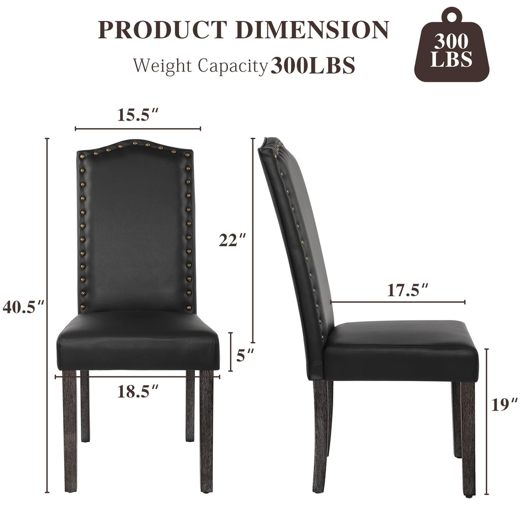 PU Dining Chair Set of 2 Upholstered with Copper Nails and Solid Wood Legs X87376