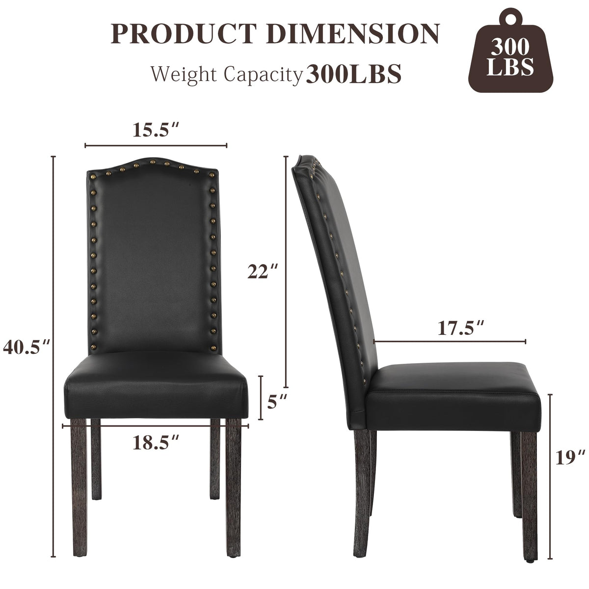 PU Dining Chair Set of 2 Upholstered with Copper Nails and Solid Wood Legs X87376