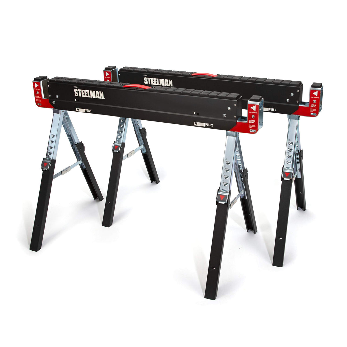 Adjustable Height Folding Steel Sawhorses Set of Two B37075
