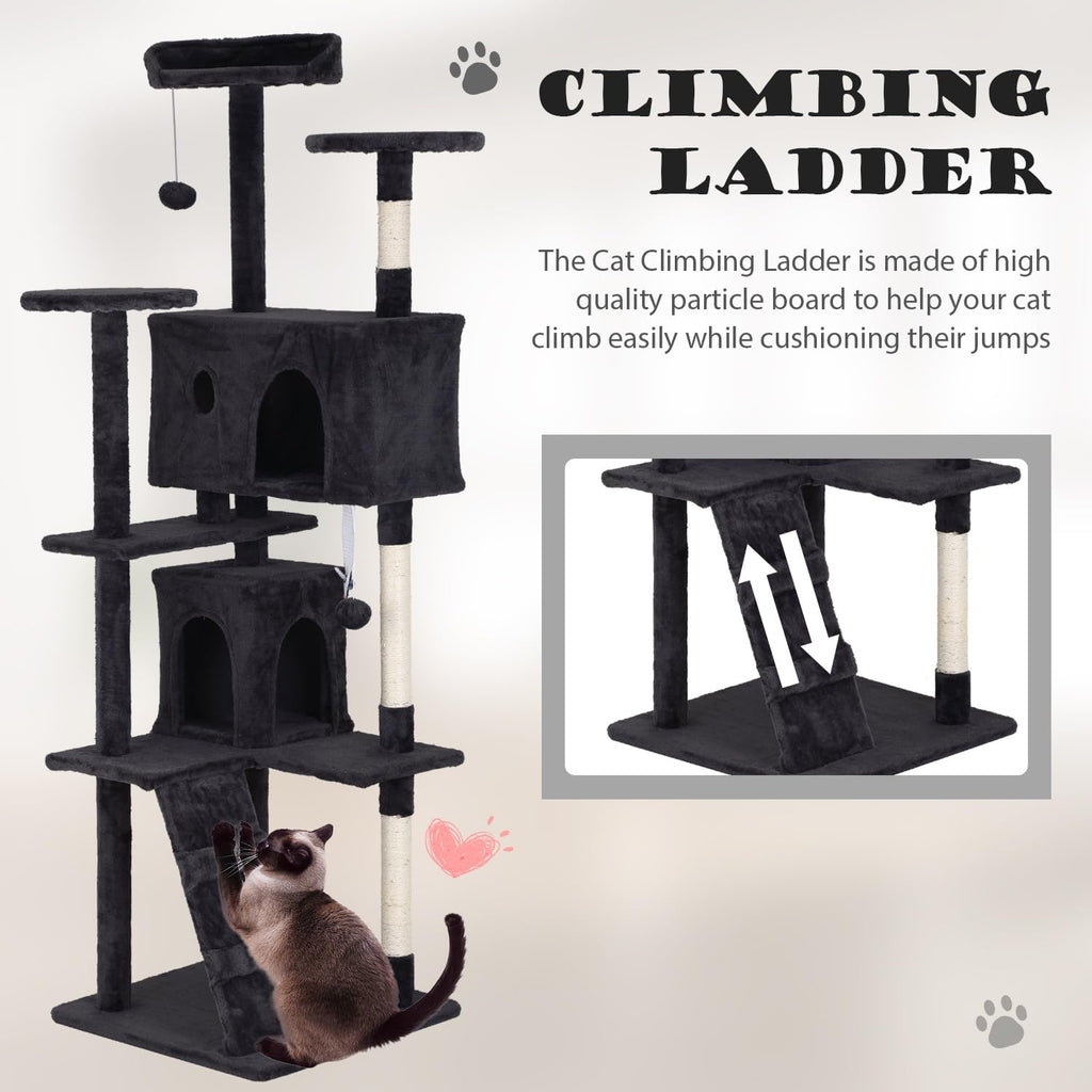70" Dark Grey Cat Tree Tower with Scratching Post and Bed C510