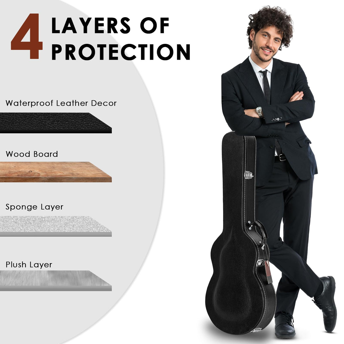 42-Inch Hard Electric Guitar Case with Lock Latch, Black Z493