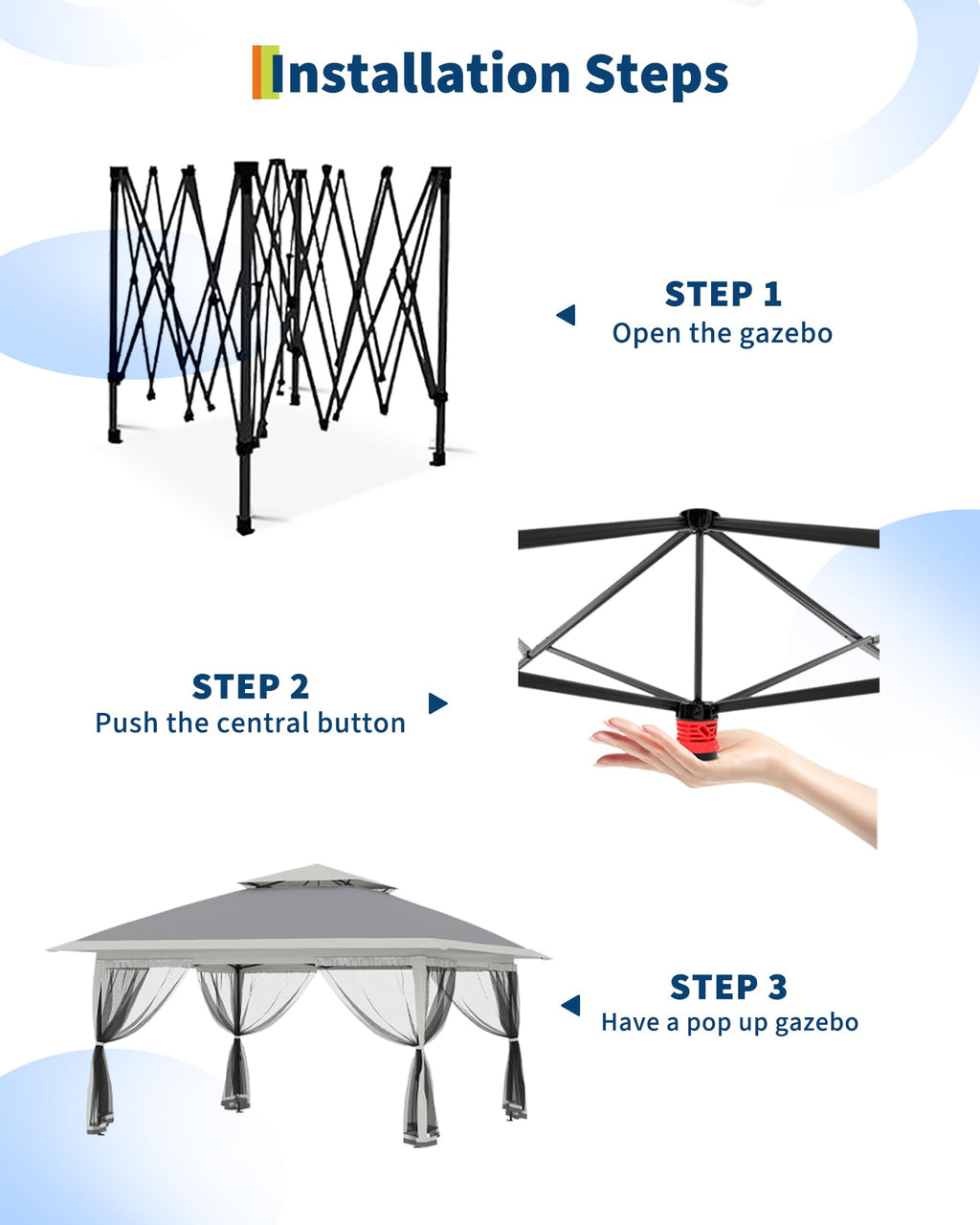 13x13FT Pop Up Gazebo with Mosquito Netting, Grey R686