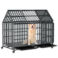 52 Inch Heavy Duty XXL Dog Crate with Open Roof Top, Trays and Wheels O5423