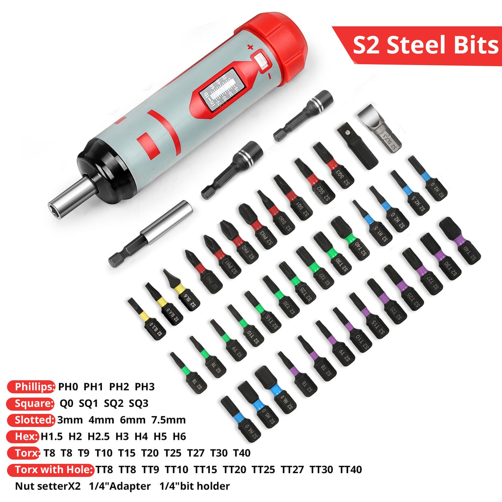 Torque Screwdriver Set 7.91 N·m 1/4" Drive with 40 S2 Bits J7843