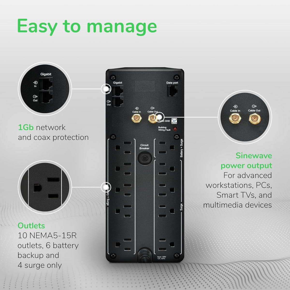 Pure Sine Wave UPS Battery Backup & Surge Protector N77443