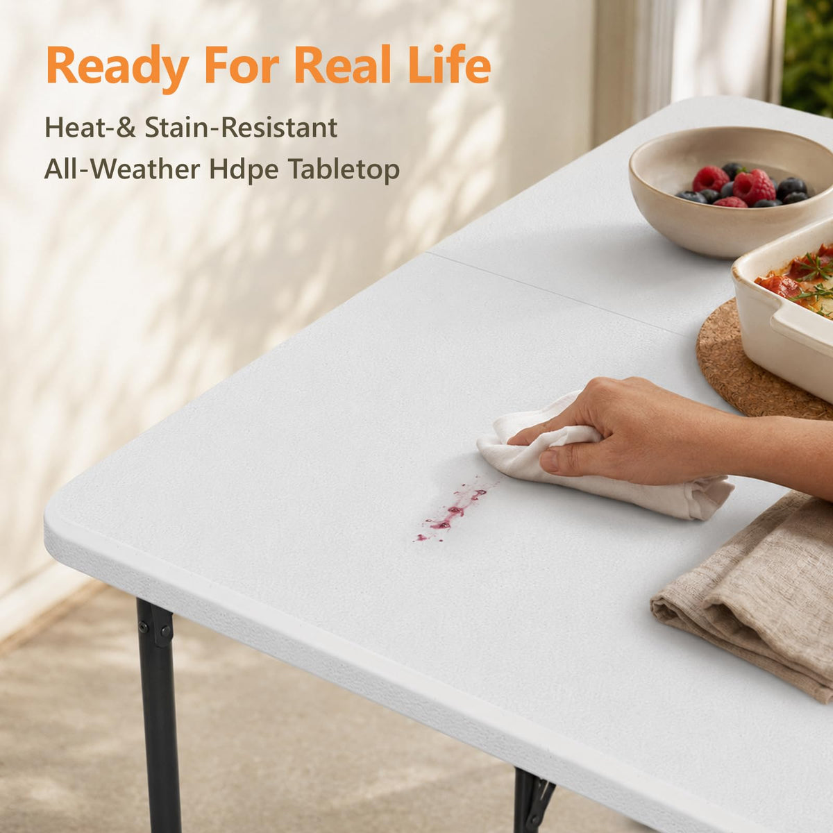 36" White Folding Card Table with Carrying Handle A32125