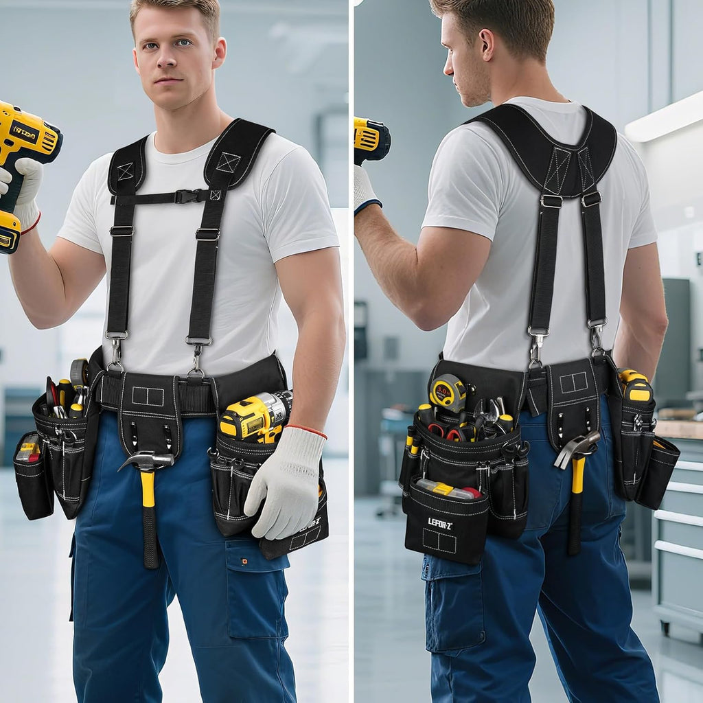 27-Pockets Heavy Duty Tool Belt with Suspenders K16014