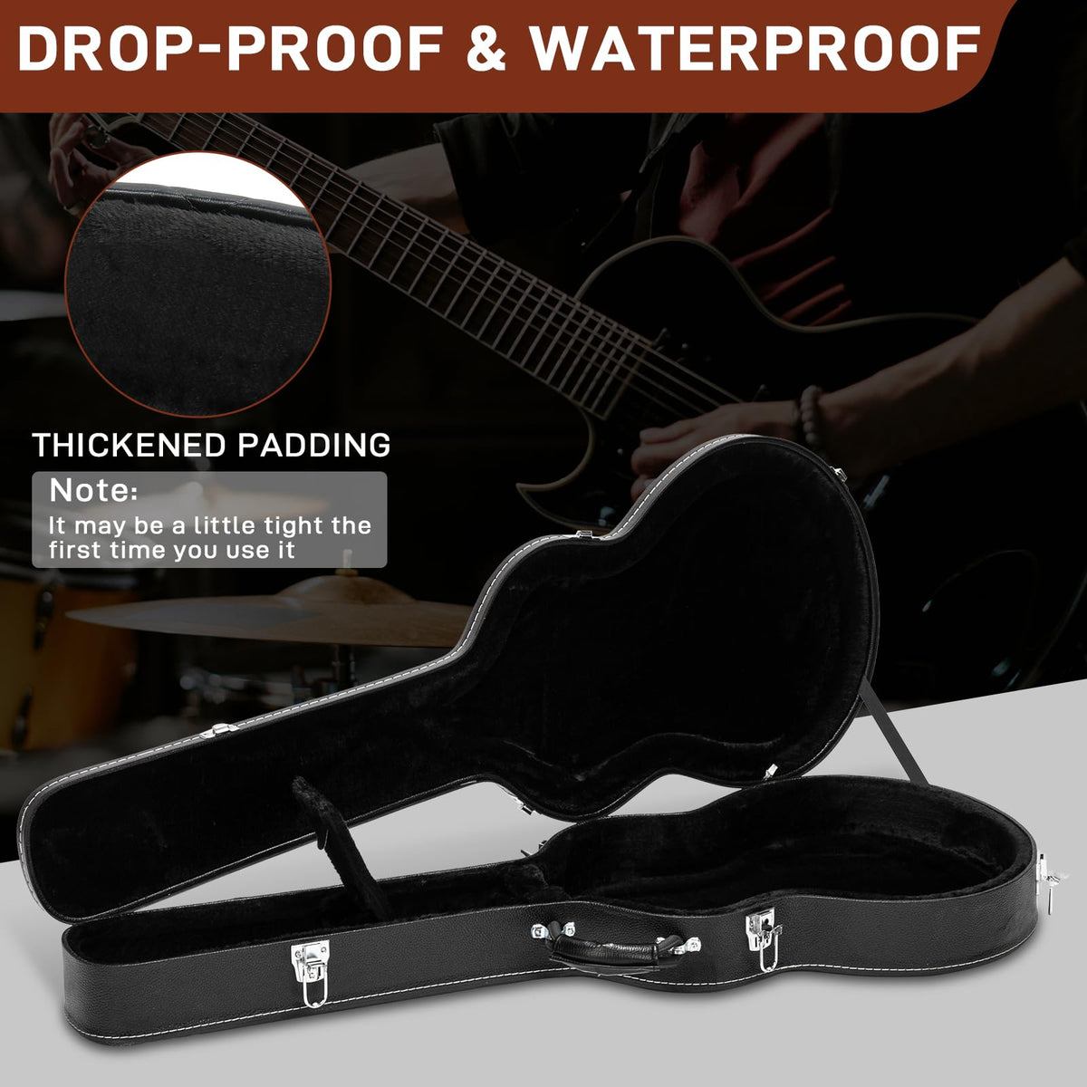 42-Inch Hard Electric Guitar Case with Lock Latch, Black Z493
