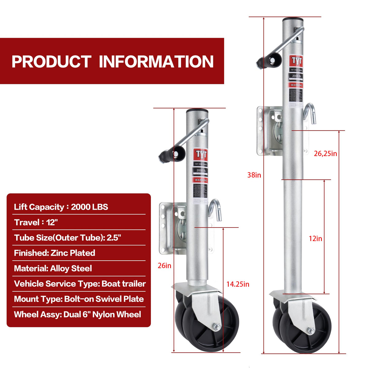 2000 lbs Boat Trailer Jack with Wheel C52234